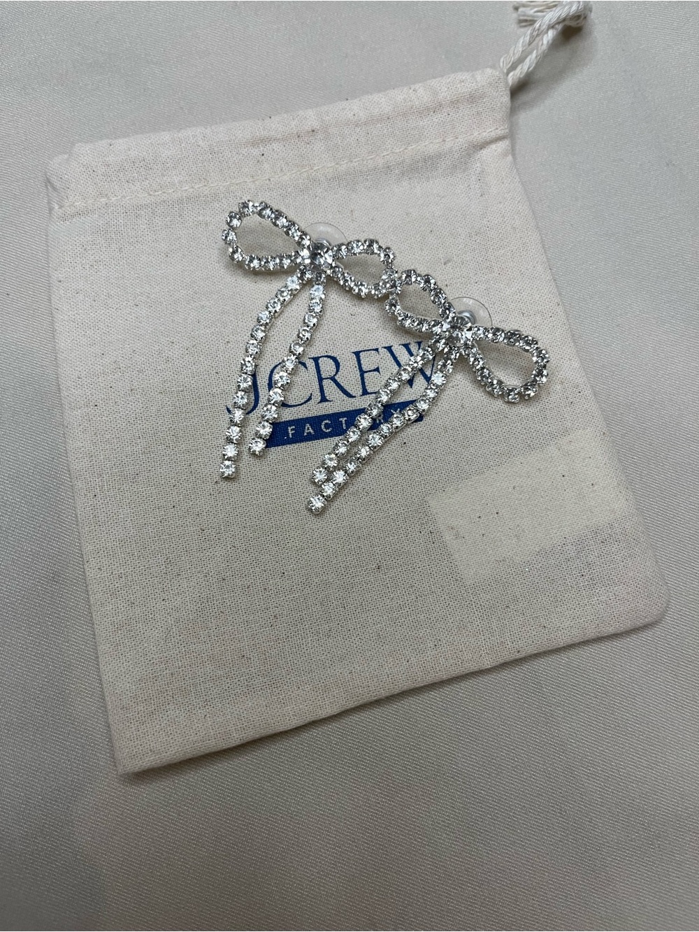 J. Crew Factory Silver Rhinestone Bow Drop Earrings